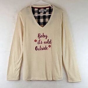 Dearfoams V-Neckline Pullover Long Sleeve Ivory Sweater  Size M